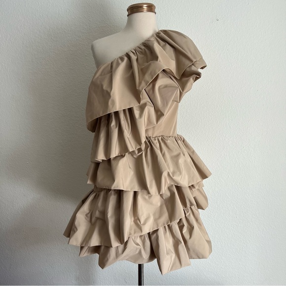 H&M Conscious Exclusive Ruffled One Shoulder Cocktail Mini Dress Holiday - Picture 14 of 14